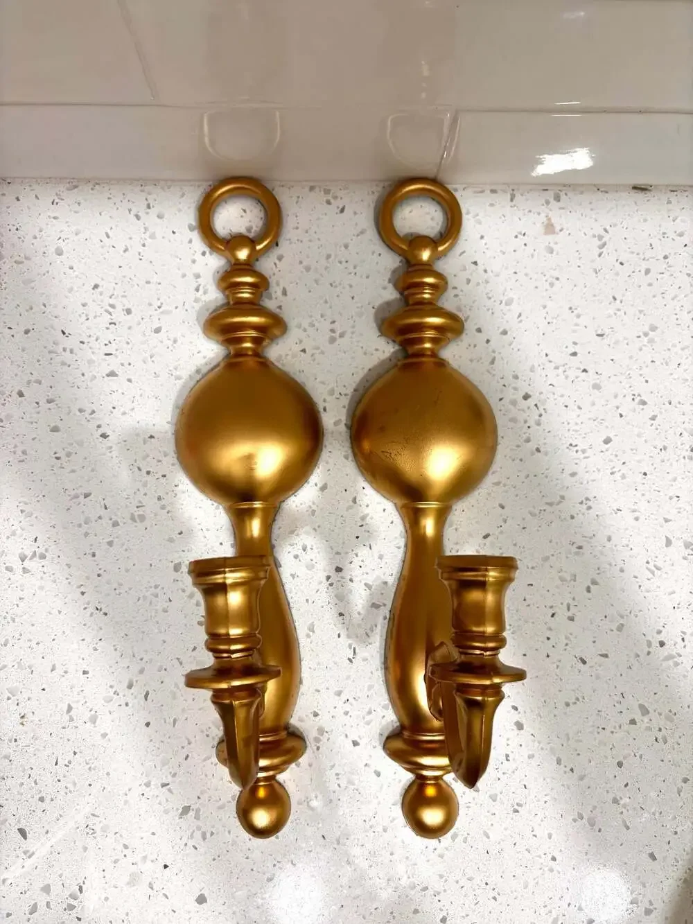Syroco Gold Plastic Wall Sconce Candle Holders Model 4189, Pair - Picture 3 of 3